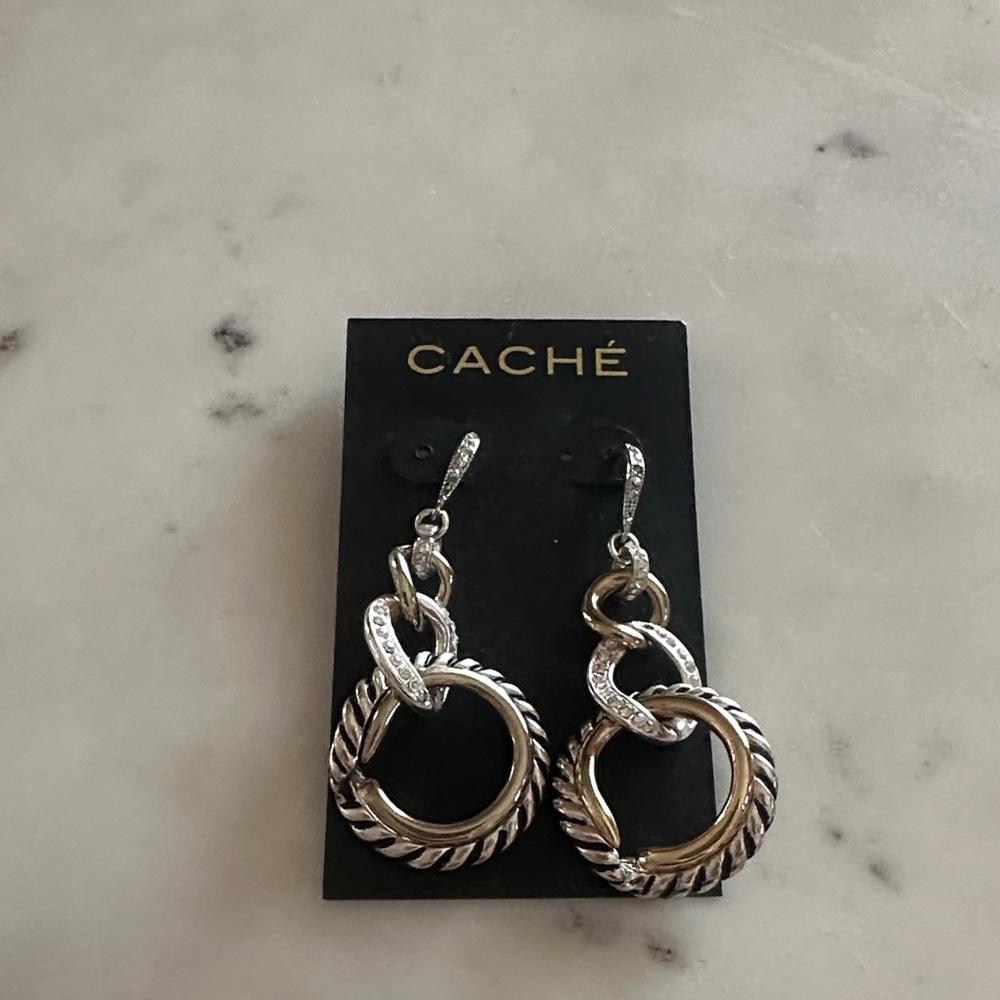 Cache Silver and Gold Twisted Hoop Earrings